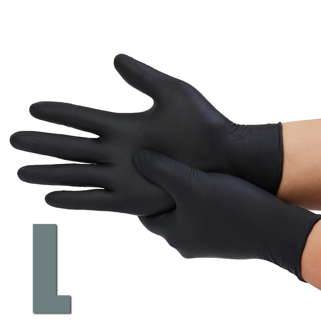 Перчатки нитриловые неопудренные, размер L (черные), 1 пара